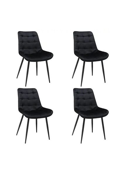Casafun Set of 4 Comfort Style chairs, wooden frame, velvet, black metal legs, living room, HoReCa, kitchen