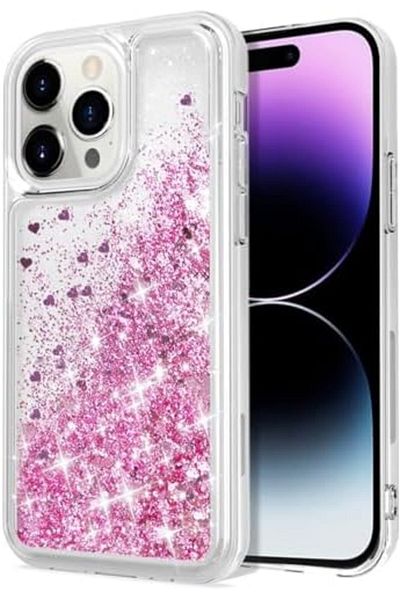 Generic 14 Pro Max Case, Clear Design Bling Flowing Liquid Floating Sparkle Colourful Glitter Waterfall TPU