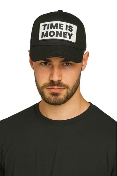 CosmoOutlet الوقت هو المال مكتوب عليه قبعة قابلة للتعديل موديل أسود-أبيض للرجال