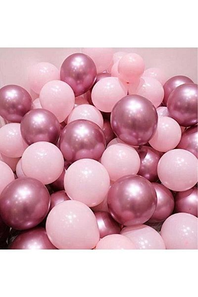 Öz-bal Chrome Pink and Pastel (Macaron) Pink Balloon Set - 15Pcs Party Balloons