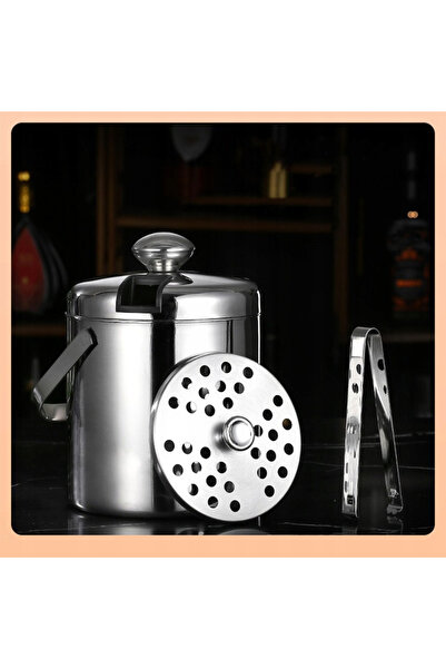 NewEvo Double Walled Ice Cream Maker Set, Sieve, Lid, Handle and Tongs, STAINLESS STEEL, 1.3L, 20x14.5cm