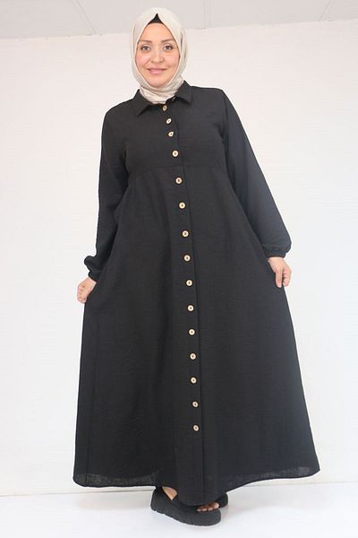 Eslina 42014 Ανδρικό φόρεμα με γιακά από λινό Plus Size - Μαύρο