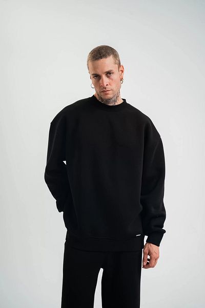 Mirage Long Sleeve Crew Neck Basic Sweatshirt - Black