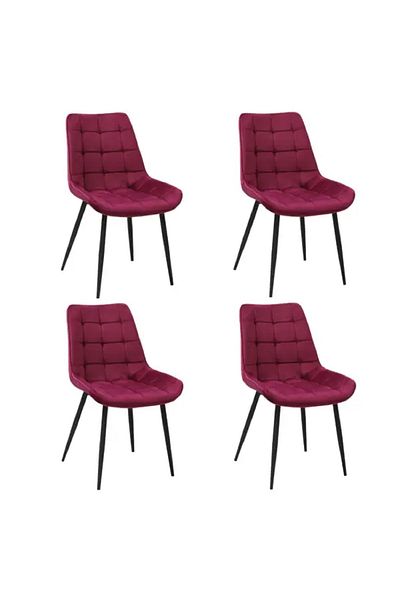Casafun Set of 4 Comfort Style chairs, wooden frame, velvet, black metal legs, living room, HoReCa, kitchen