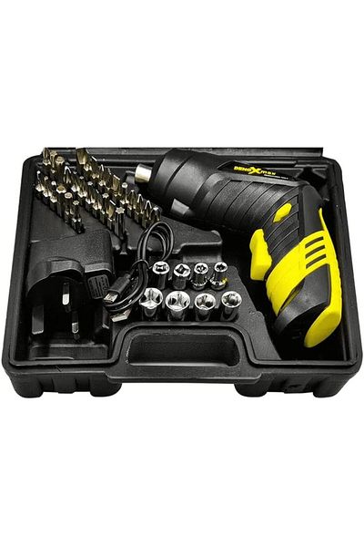 Denoxmax 44Pcs Cordless Screwdriver Set, 4.8V/220V, 1300mAh, LED Light, 200RPM Rechargeable Tool