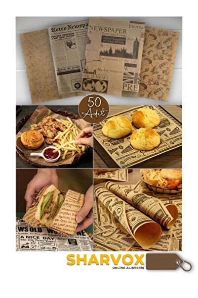 Genel Markalar 50 Adet Yağlı Sunum Kağıdı | Karışık Vintage Gazete Desenli | ...