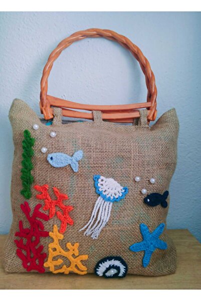 Yıldız İskandinav حقيبة الشاطئ.. حقيبة نسائية مصنوعة يدويًا من الكتان بتصميم البحر - حقيبة يومية صيفية مع بطانة وجيوب