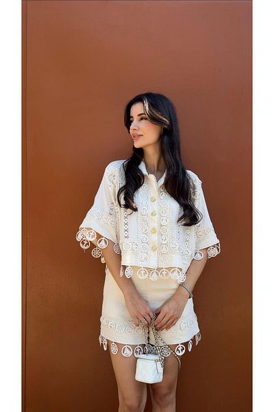 HAZELANNA Embroidered Shorts-Shirt Premium Cream Set