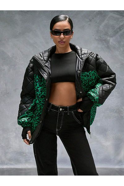 SERBA Printed Onion Pattern Plain Diamond Pattern Garnished Women's Coat