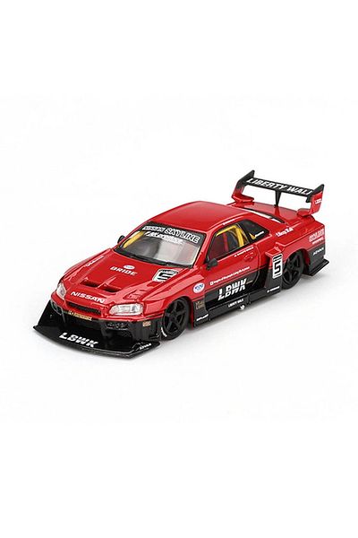 TOYFEST ميني GT 1/64 نيسان LB-ER34 سوبر سيلويت سكاي لاين أحمر/أسود