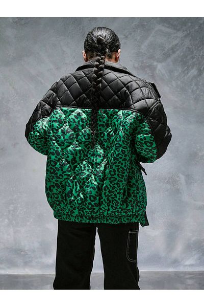 SERBA Printed Onion Pattern Plain Diamond Pattern Garnished Women's Coat