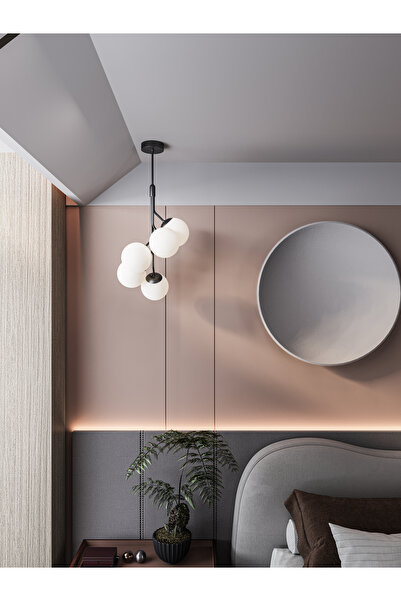 avizade LUNO Modern Siyah Metal Gövdeli 5'li Beyaz Cam Küre Avize | Aydınlatm...