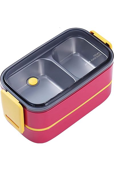 Cozy Nest Stainless Steel Leak-proof Bento Lunch Box with 3-Compartments, Spoon and Fork 1400ml