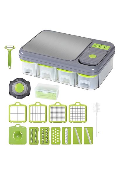 Cady One Vegetable Chopper with Stainless Steel Cutting Boardwith Plastic Container and 4 Storage Bins