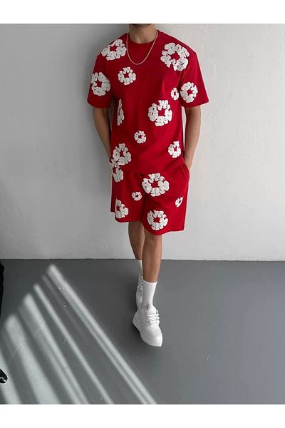 BBbutik Комплект от тениска и шорти с двоен щампован плат - червен