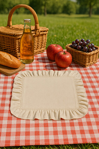 h homerest Pileli Kenar Kumaş Amerikan Servis - Dikdörtgen Krem Rengi Dekoratif Supla