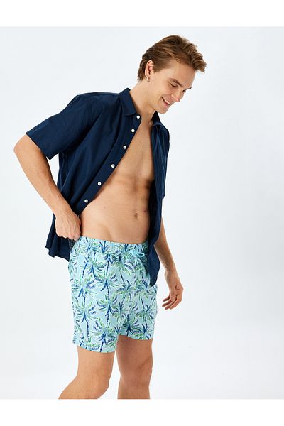 Koton Pantaloni scurți de baie oversize cu șireturi în talie cu model palmier de sezon nou