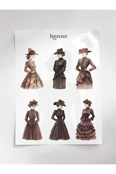 Henno Vintage Kadın Modası Temalı Şeffaf Sticker Seti – Ajanda, Planlayıcı, B...