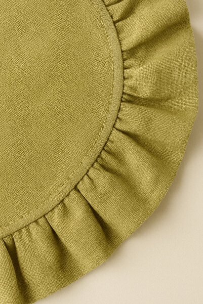Selenica Fırfırlı Keten Yuvarlak Supla | Yağ Yeşili Modern Bohem Amerikan Servis