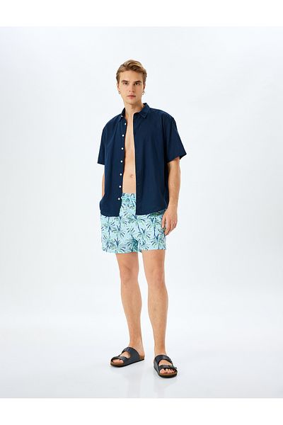 Koton Pantaloni scurți de baie oversize cu șireturi în talie cu model palmier de sezon nou