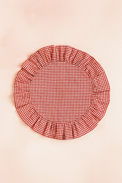 h homerest Kırmızı Pötikare Fırfırlı Yuvarlak Amerikan Servis / Kumaş Supla 4...