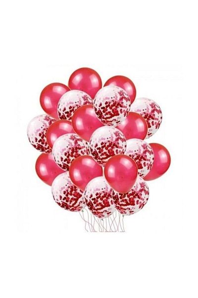 Öz-bal Red & Confetti Transparent Red Balloon Set – 20-Piece Party Balloons (10 Red + 10 Confetti)