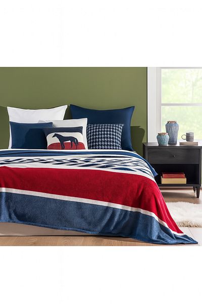 Soft Kare Welsoft Fleece Printed Single Blanket - Indigo/Red