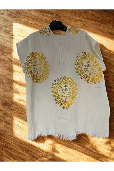 TekStilize Muslin Sun Patterned Children's Poncho 8-12 Years (100% Cotton)