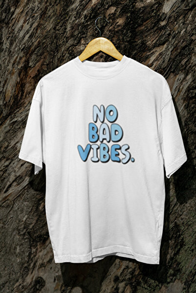 MG No Bad Vibes Printed Unisex Circle Neck Cotton Oversize Fit Short Sleeve T...