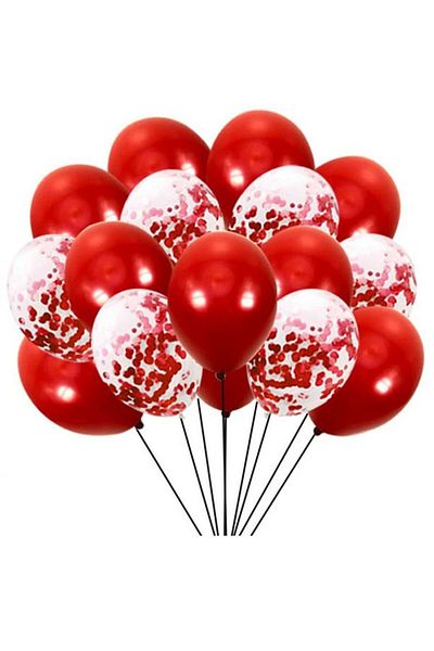 Öz-bal Red & Confetti Transparent Red Balloon Set – 20-Piece Party Balloons (10 Red + 10 Confetti)