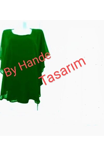 BY HANDE TASARIM Women's Emerald Green Loose Chiffon Blouse