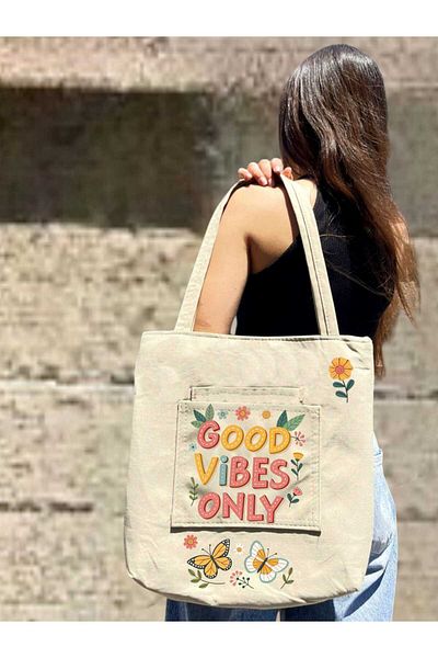 ECCAdesing Good Vibes Only Printed Modern Girl's Women's Shoulder and Beach Bag