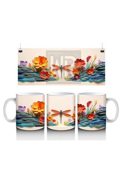 Luluyen Dragonfly Flying over Orange Flowers – Printed Coffee Mug