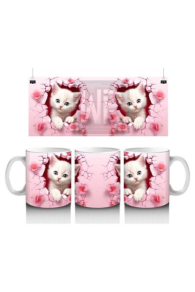Luluyen Cute Cat Couple on Pink Floral Background - Printed Coffee Mug
