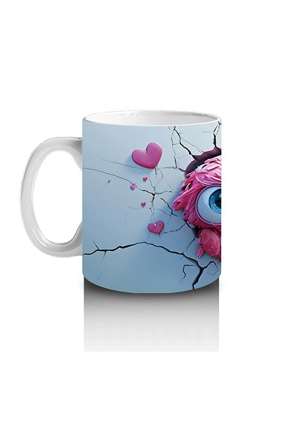 Luluyen Pink Hearts Decorated Owls – Printed Coffee Mug