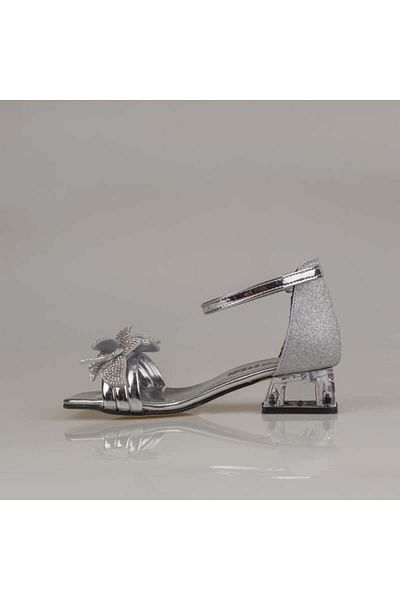 Trend Adımlar Silver Short Heeled Arched Girl's Classic Shoes