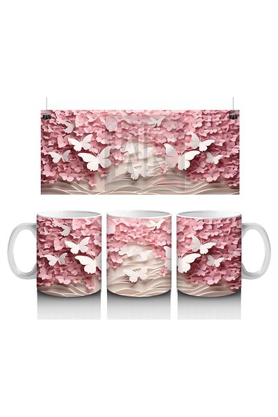 Luluyen Butterfly among Soft Pink Leaves – Printed Coffee Mug