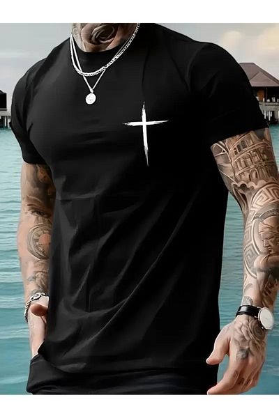 LUMİART 20/1 Combed Compack Printed Oversize Crew Neck Short Sleeve T-Shirt - Black