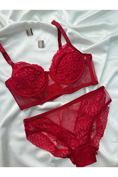 İNKO İÇ GİYİM Tulle Leopard Patterned Padded Bralet Panty Set