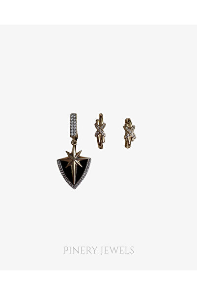 Pinery Jewels VIP SERİ - Kutup Yıldızı Zirkon Taşlı Sallantılı Kadın 3'lü Küp...