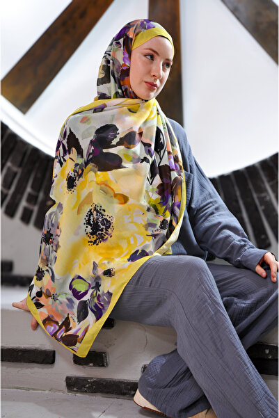 MSCARFS Orchid Pattern Cotton Voile Silk Shawl