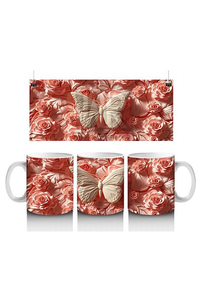 Luluyen Cream Colored Butterfly among Orange Relief Flowers – Printed Coffee Mug