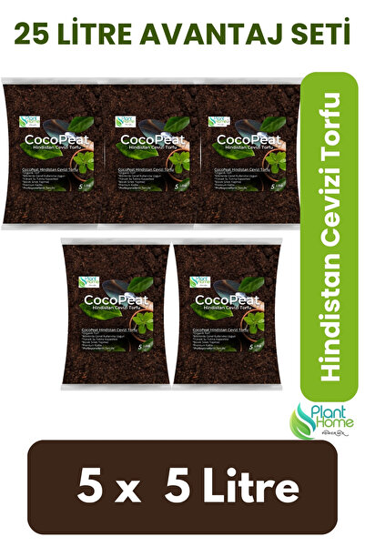 Plant Home Power Mix 25 Lt Organik Cocopeat Toprak - 5x5 Lt Paket | %100 Hind...