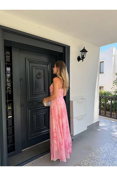 S&A Collectionn Women's Tie-Dye Contrast Patterned Thin Strap Chest Draped Long Bell Dress
