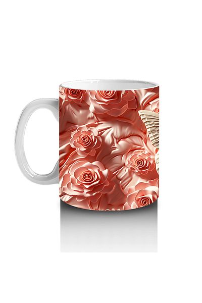 Luluyen Cream Colored Butterfly among Orange Relief Flowers – Printed Coffee Mug