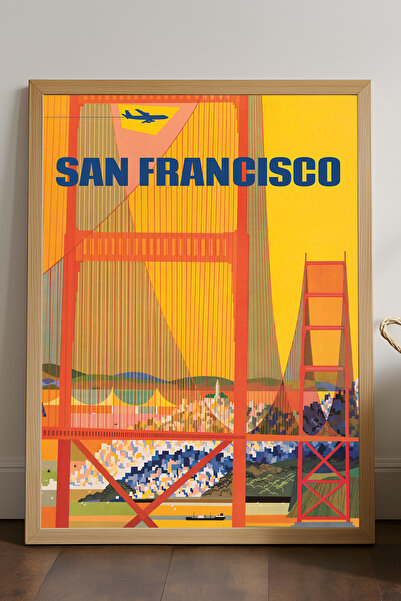 Duvarda Αφίσα με φυσικό ξύλινο πλαίσιο Σαν Φρανσίσκο, διακοσμητικός πίνακας τ...