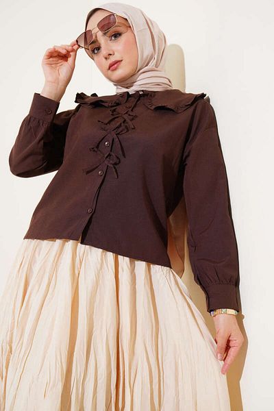 MODA Baby Collar Bow Detailed Skirt Top Crop Shirt