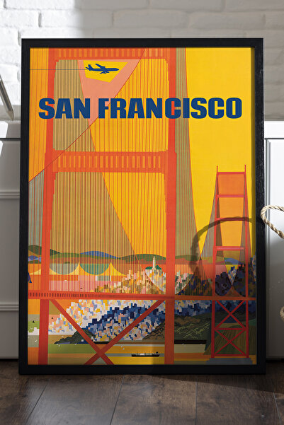 Duvarda Αφίσα Σαν Φρανσίσκο με μαύρο ξύλινο πλαίσιο, διακοσμητικός πίνακας το...