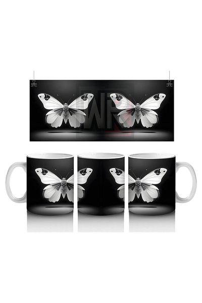 Luluyen Elegant Black and White Butterflies on Black Background – Printed Coffee Mug