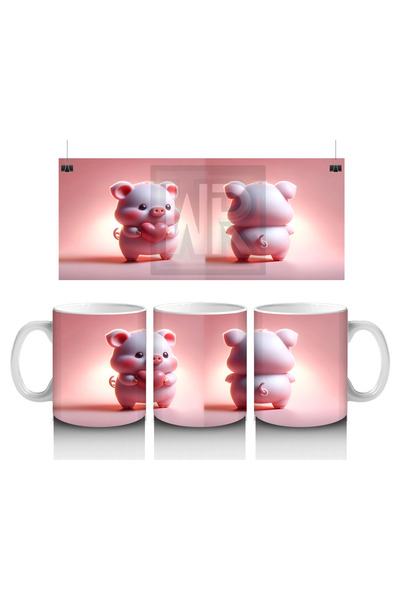 Luluyen دمية دب وردية مع الوجه الأمامي والخلفي - كوب مطبوع